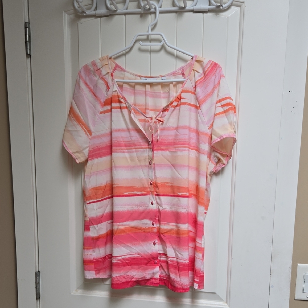 Reitmans XL Women's Vibrant Striped Button Down Shirt Short Sleeve